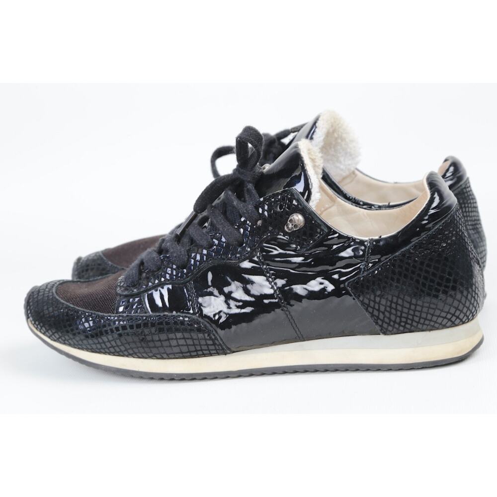 Modern Vice Jet Setter Sneakers Black Patent Snake Embossed Skull Size 39